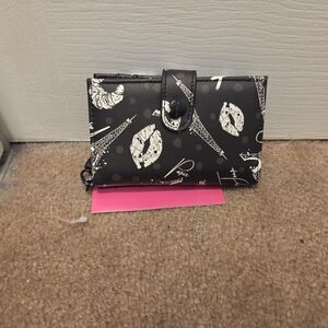 Betsey Johnson Black and White Kiss Lips And Paris Wallet
